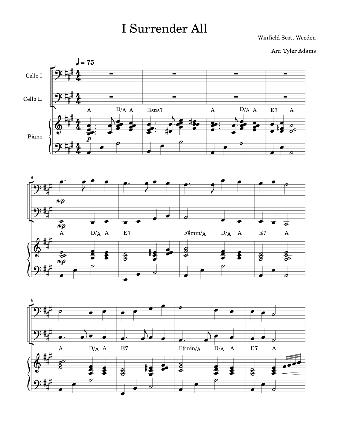 I Surrender All (Cello Duet and Piano) (arr. Tyler Adams)