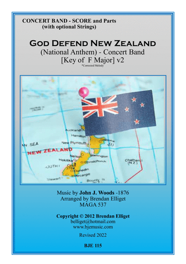 God Defend New Zealand (National Anthem) - Concert Band Score and Parts PDF (arr. Brendan Elliget MAGA 537)