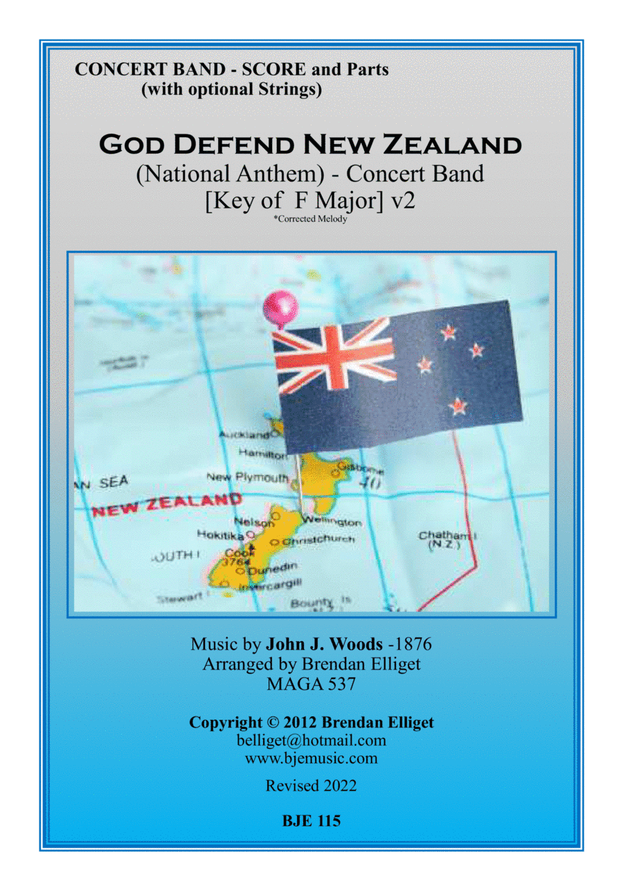 God Defend New Zealand (National Anthem) - Concert Band Score and Parts PDF (arr. Brendan Elliget MAGA 537)