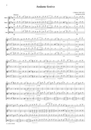 Sibelius  Andante festivo, for string quartet, CS601 (arr. FCMUSIC)