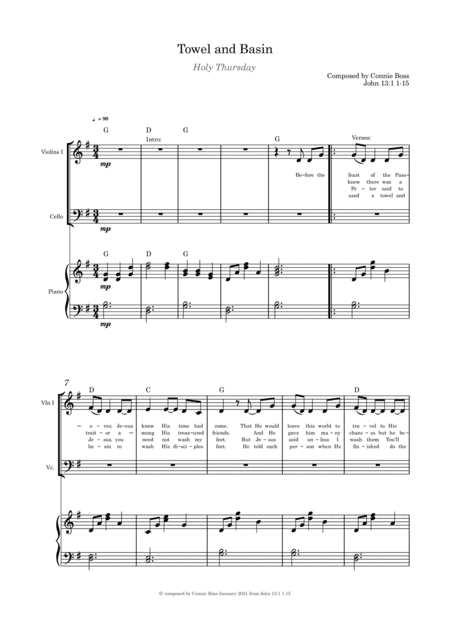 Towel and Basin - Holy Thursday - string duet and piano