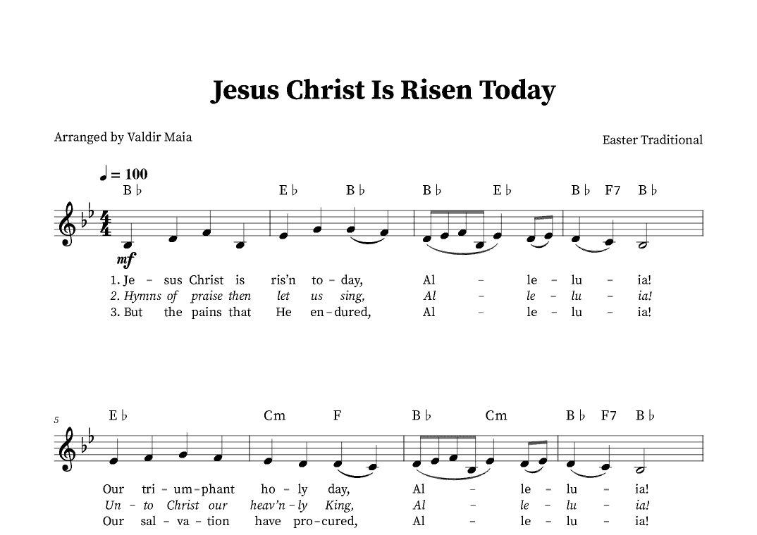Jesus Christ Is Risen Today - Solo Voice in B-flat Major (arr. Valdir Maia)