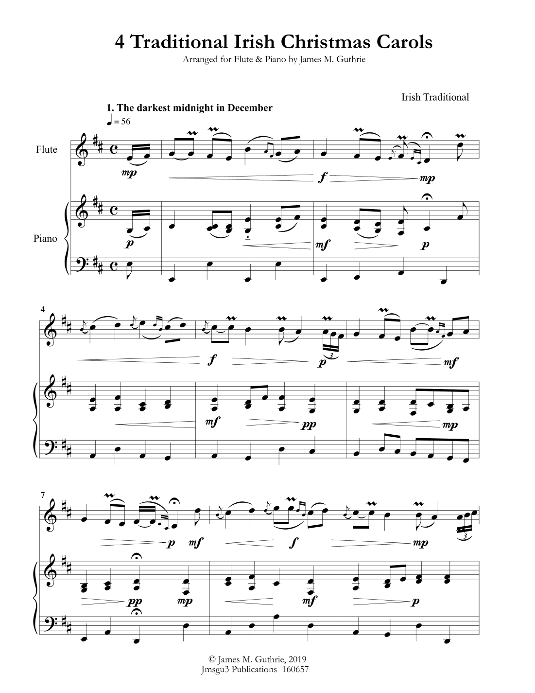 4 Traditional Irish Christmas Carols for Flute & Piano (arr. James M. Guthrie, ASCAP)