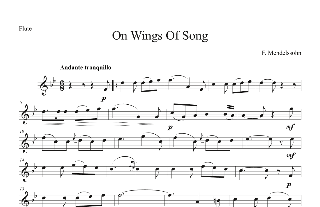 On Wings Of Song (Flute Solo) (arr. P. R. Frederick)