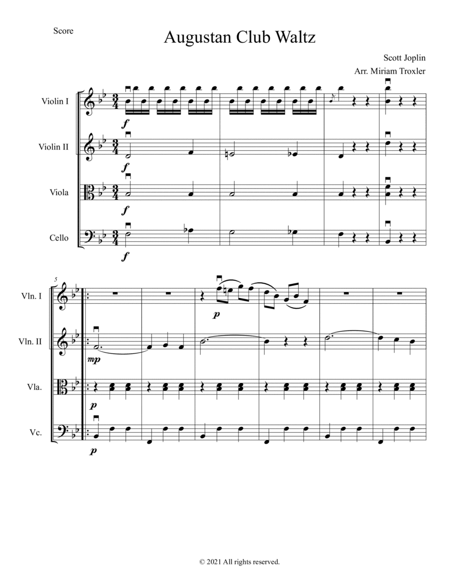 Augustan Club Waltz for String Quartet (arr. Miriam Troxler)