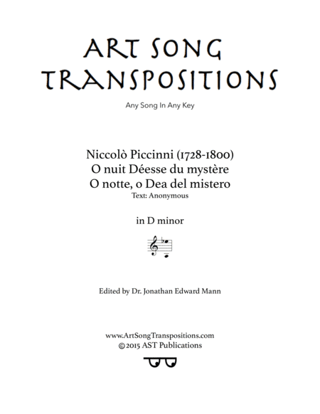 PICCINNI: O notte, O Dea del mistero (O nuit De´esse du myste`re, transposed to D minor) (arr. ArtSongTranspositions.com)