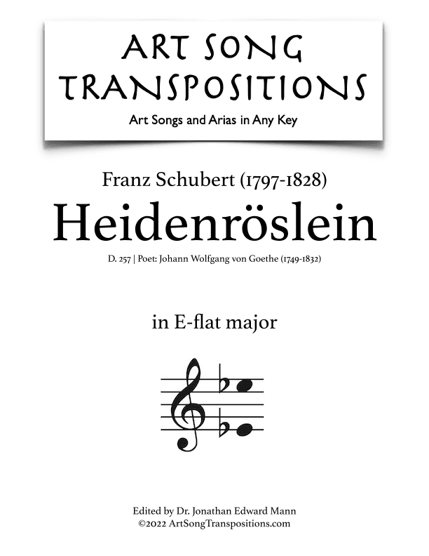 SCHUBERT: Heidenröslein, D. 257 (transposed to E-flat major) (arr. ArtSongTranspositions.com)