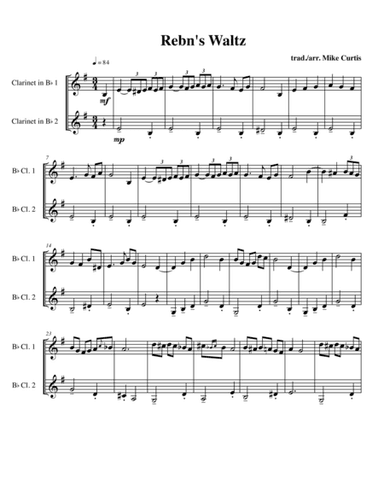 Rebn's Waltz (Rabbi's Waltz) for 2 clarinets (arr. Mike Curtis)