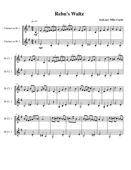 Rebn's Waltz (Rabbi's Waltz) for 2 clarinets (arr. Mike Curtis)