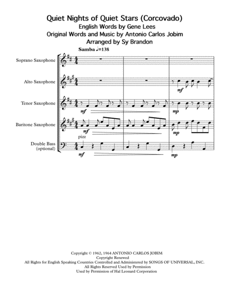 Quiet Nights Of Quiet Stars (Corcovado) (arr. Sy Brandon)