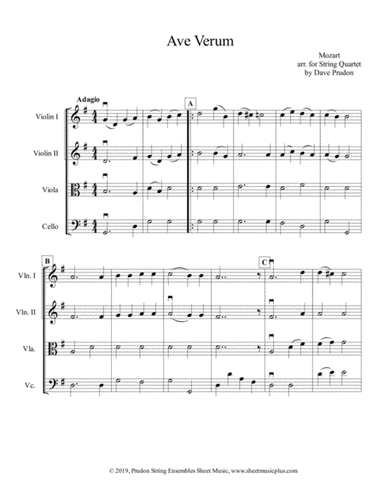 Mozart Ave Verum for String Quartet (arr. Dave Prudon)