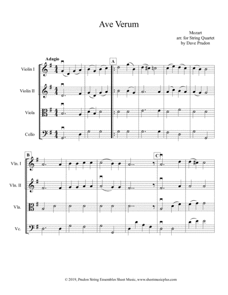 Mozart Ave Verum for String Quartet (arr. Dave Prudon)