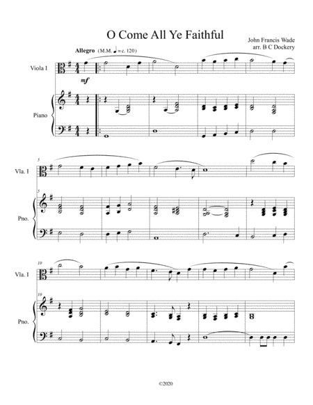 O Come All Ye Faithful (viola solo) with optional piano accompaniment (arr. B C Dockery)