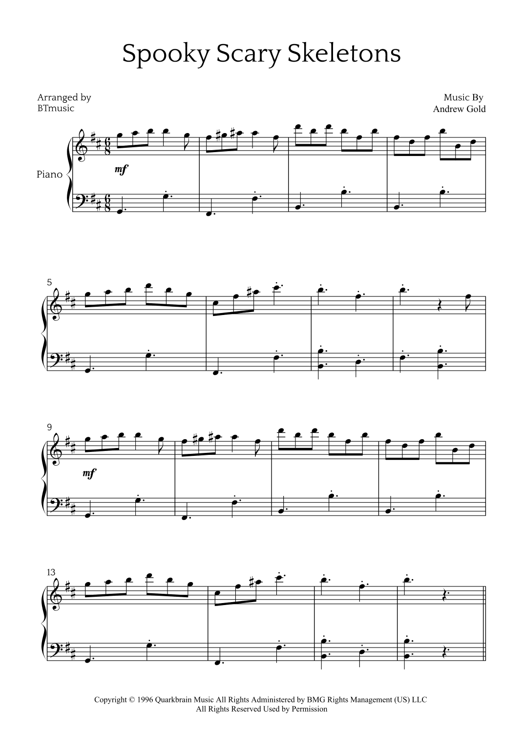 Spooky Scary Skeletons (arr. BTmusic)