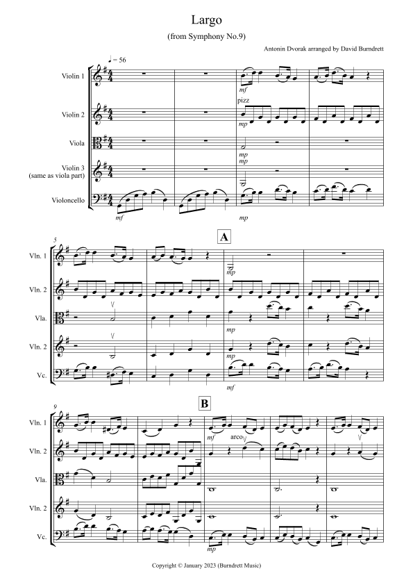 Largo (from the New World Symphony) for String Quartet (arr. David Burndrett)