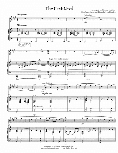 The First Noel - a contemporary arrangement for alto saxophone and piano (arr. Len Rhodes)