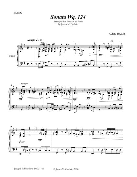 CPE BACH: Sonata in E Minor WQ124 for Bassoon & Piano (arr. James Guthrie, ASCAP)