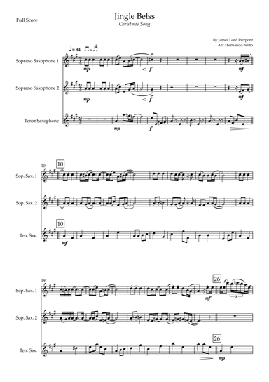 Jingle Bells - Jazz Version (Christmas Song) for Saxophone Trio (arr. Fernando Britto)
