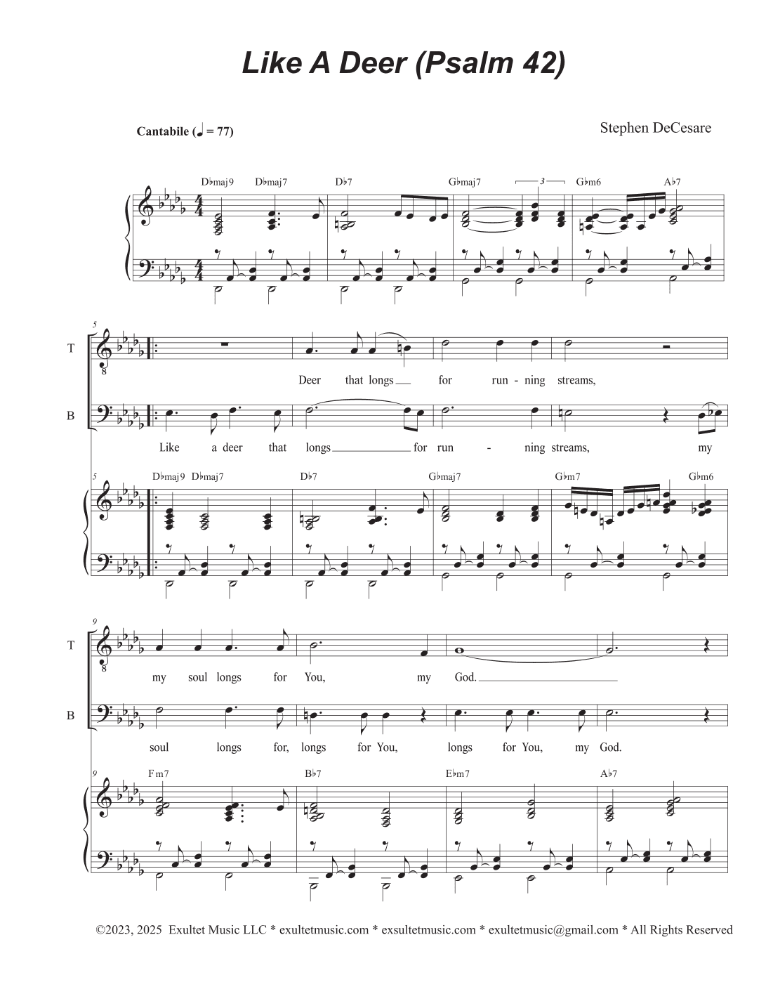 Like A Deer (Psalm 42) (Duet for Tenor and Bass solo)