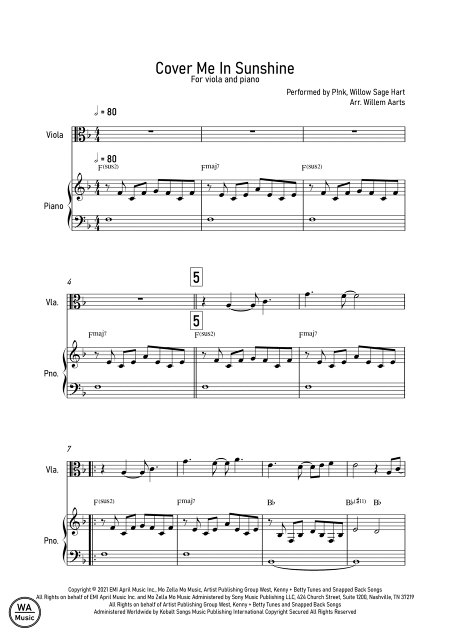 Cover Me In Sunshine (arr. Willem Aarts)