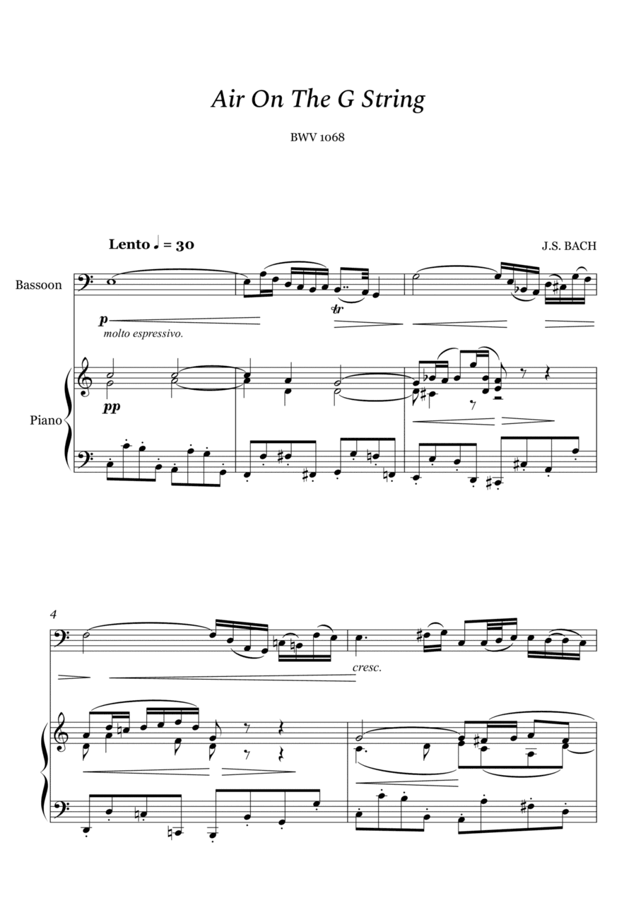 Bach - Air on The G String for Bassoon and Piano (arr. Cássio Silva Chaves)