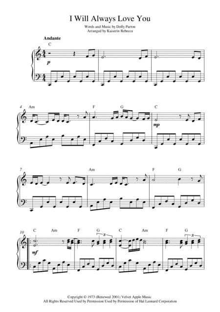I Will Always Love You (arr. Kaiserin Rebecca)