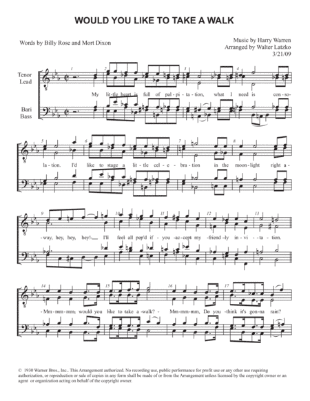 Would You Like To Take A Walk (arr. Walter Latzko)