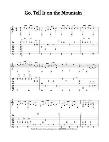 Go, Tell It on the Mountain (For Fingerstyle Guitar Tuned CGDGAD) (arr. Ellsworth McMeen)
