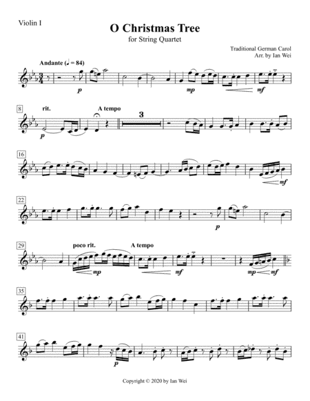 O Christmas Tree for String Quartet (arr. Ian Wei)