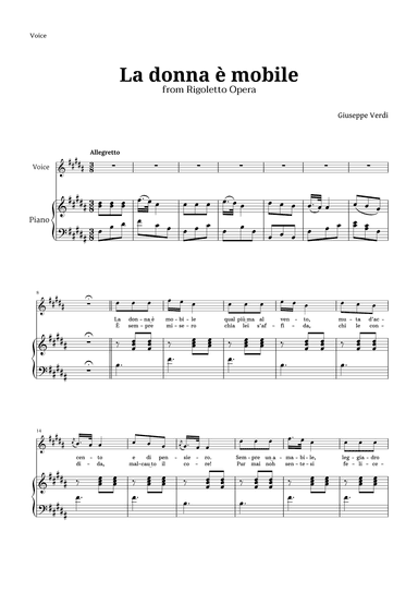 La donna è mobile by Verdi for Voice and Piano (arr. Langanho)