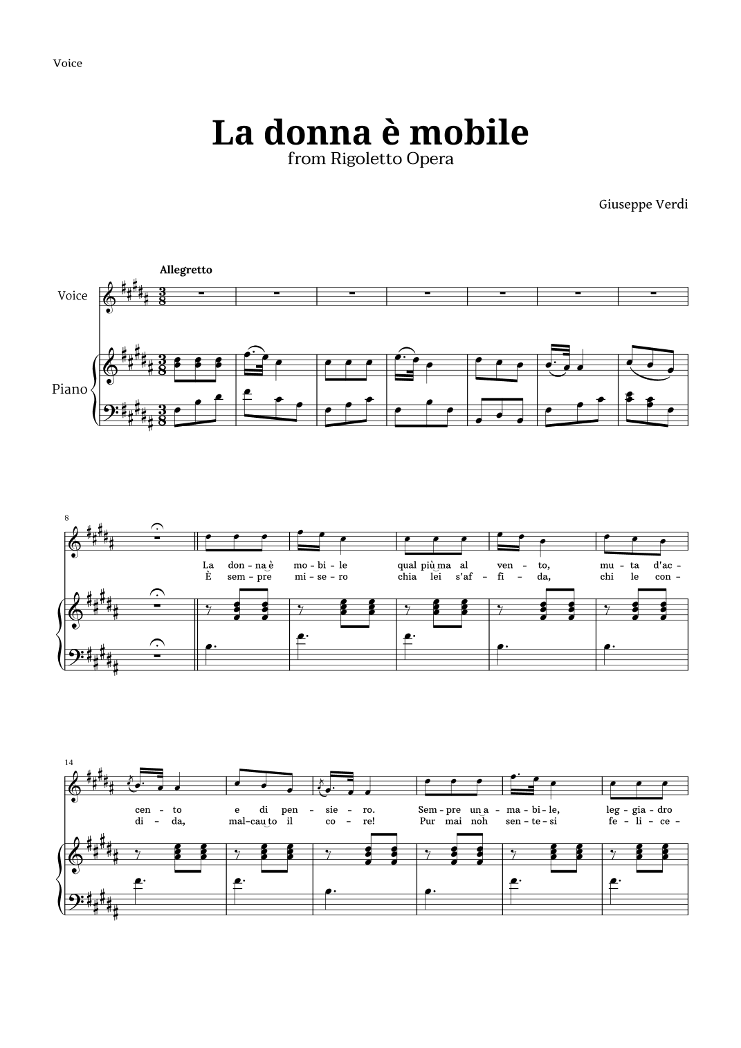 La donna è mobile by Verdi for Voice and Piano (arr. Langanho)