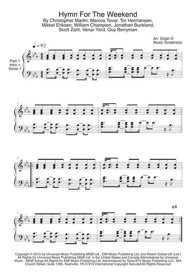 Hymn For The Weekend (arr. Music Greatness)