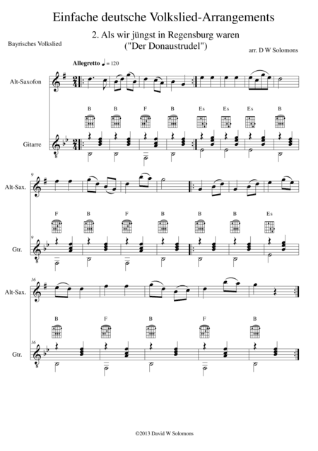 Als wir jüngst in Regensburg waren (a.k.a. Der Donaustrudel) for alto saxophone and guitar (arr. David Warin Solomons)