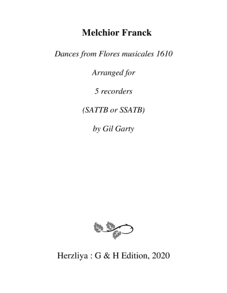 Dances from Flores musicales 1610 (arrangements for 5 recorders) (arr. Gil Garty)