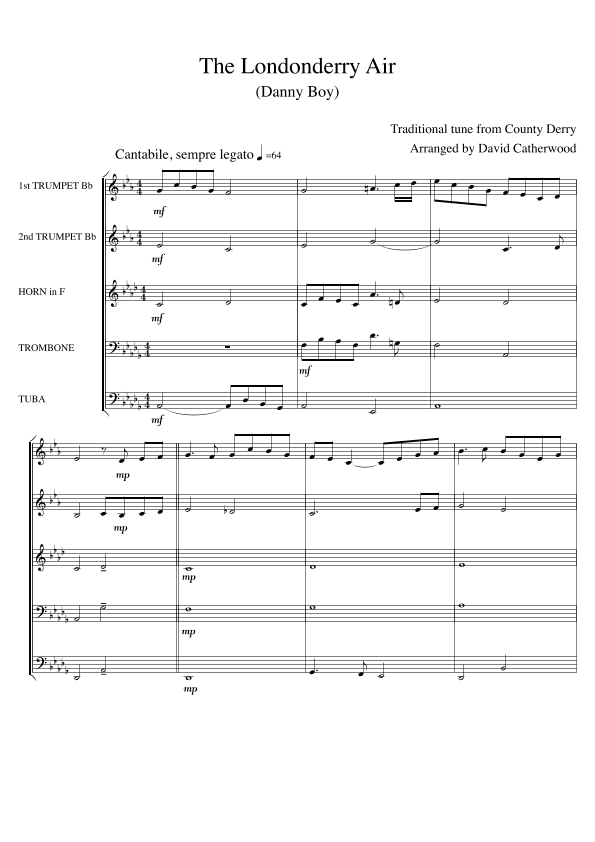 3 Irish Tunes arr. for Brass Ens./Brass Band (Danny Boy, Lark in the Clear Air, Mountains of Mourne) (arr. David Catherwood)