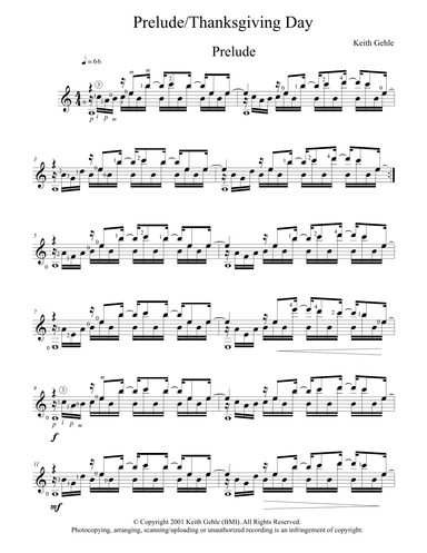"Prelude/Thanksgiving Day" for solo classical fingerstyle guitar
