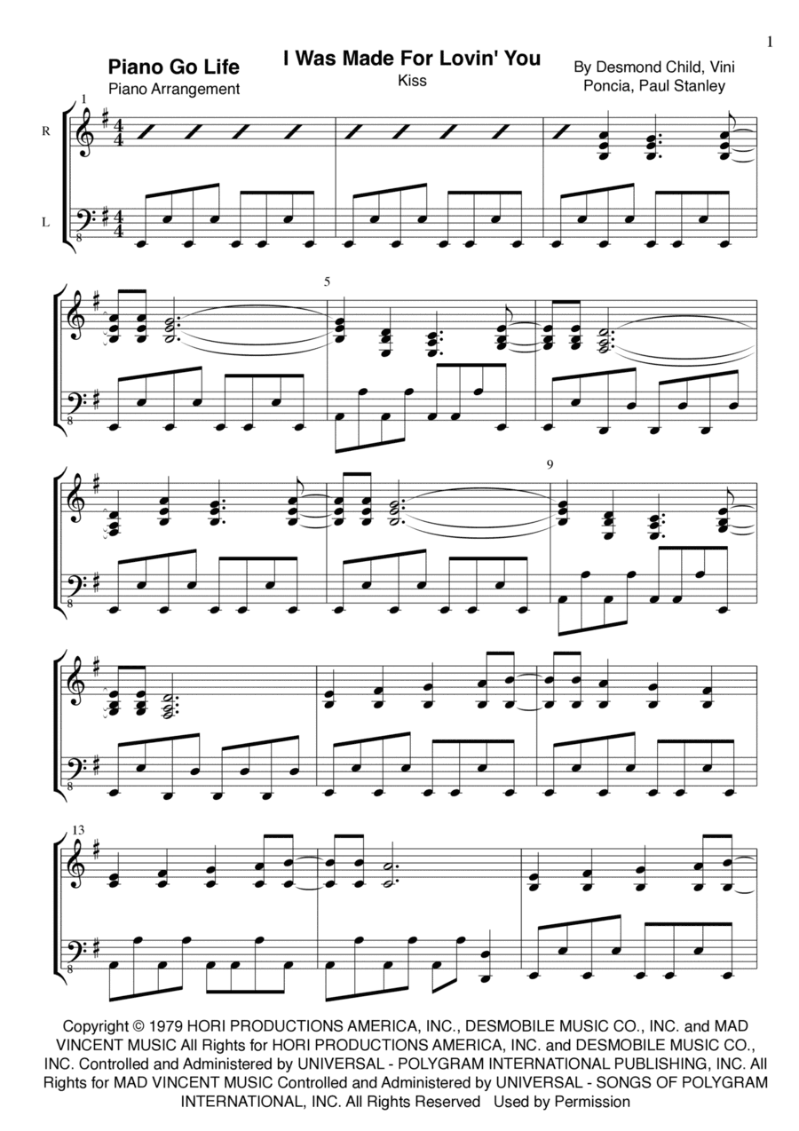 I Was Made For Lovin' You (arr. Piano Go Life)