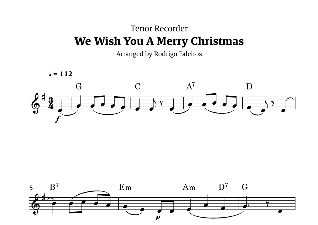 We Wish You a Merry Christmas (for solo tenor recorder) (arr. Rodrigo Faleiros)