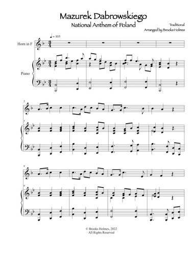 Polish National Anthem - Mazurek Dabrowskiego (French Horn & Piano) Poland (arr. Brooks Holmes)