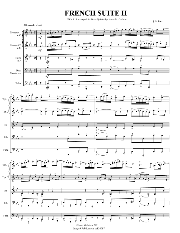 BACH: French Suite No. 2 BWV 813 for Brass Quintet (arr. James M. Guthrie)