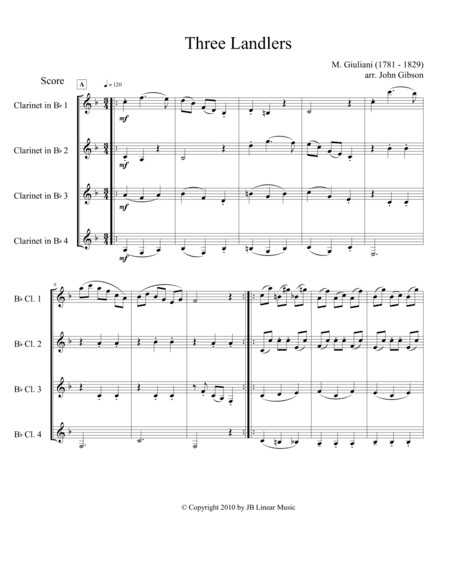 Three Landlers (Waltzes) for Clarinet Quartet (arr. John Gibson)
