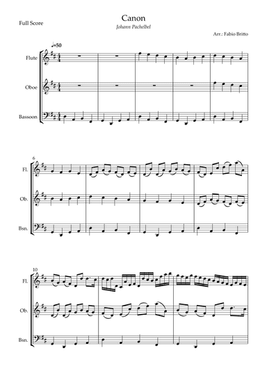 Canon - Johann Pachelbel (Wedding/Reduced Version) for Woodwind Trio (arr. Fabio Britto)