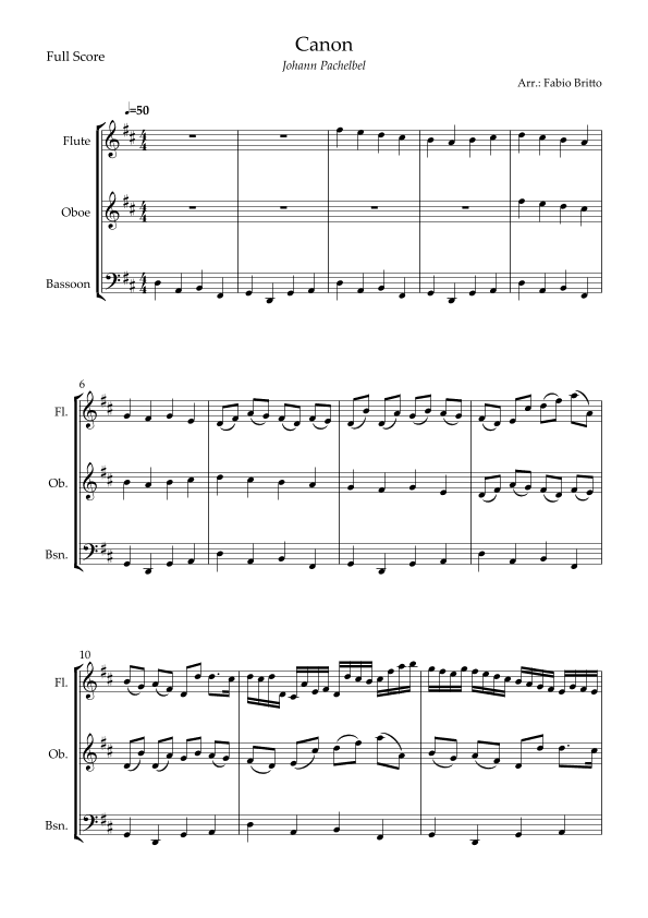 Canon - Johann Pachelbel (Wedding/Reduced Version) for Woodwind Trio (arr. Fabio Britto)