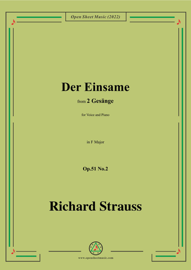 Richard Strauss-Der Einsame,in F Major,Op.51 No.2 (arr. OSM Press)