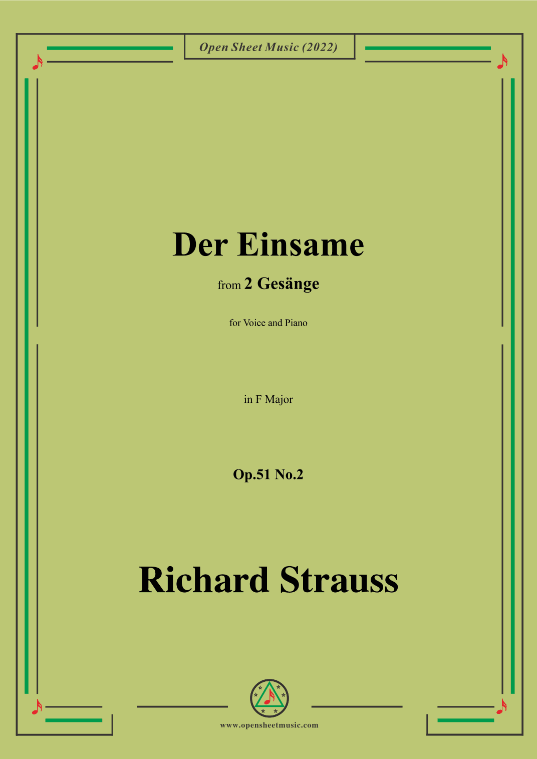 Richard Strauss-Der Einsame,in F Major,Op.51 No.2 (arr. OSM Press)