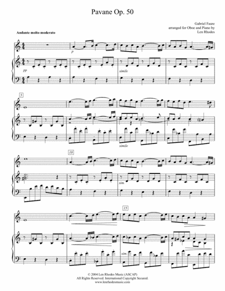 Fauré - Pavane op.50,  for Oboe and Piano (arr. Len Rhodes)