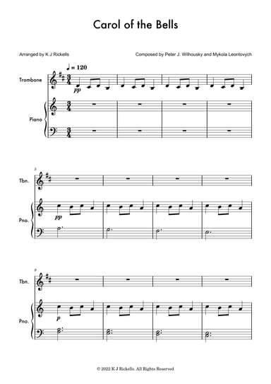 Carol Of The Bells - Trombone (Treble Clef) (arr. K J Rickells)