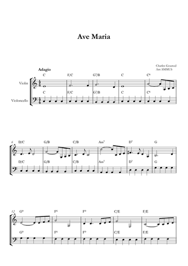 Ave Maria (Bach-Gounod) in C Major for Violin and Cello With Chords (arr. SMMUS)