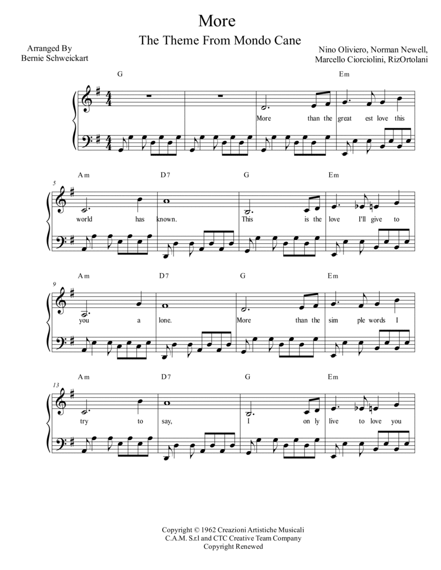 More (ti Guarderò Nel Cuore) (arr. Bernie Schweickart)