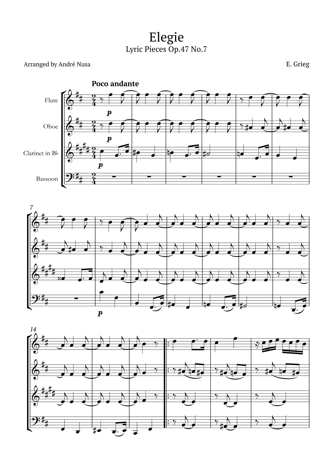 Lyric Pieces Op.47 No.7 (arr. André Nusa)